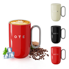 OTE Kaffemugg med handtag, 350/220 ml isolerad resemugg i rostfritt stÄl, dubbelvÀggig ÄteranvÀndbar kaffekopp