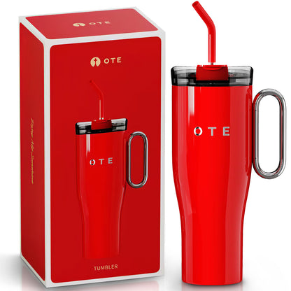 OTE1.2 L (42 oz) KaffeMugg till Go, Dubbelgjord stål Vakuum isolerad mugg med handtag och halm, BPA Gratis, Portabel bil Mug Tumbler, termisk mugg, kaffe kopp för varma och kalla drycker