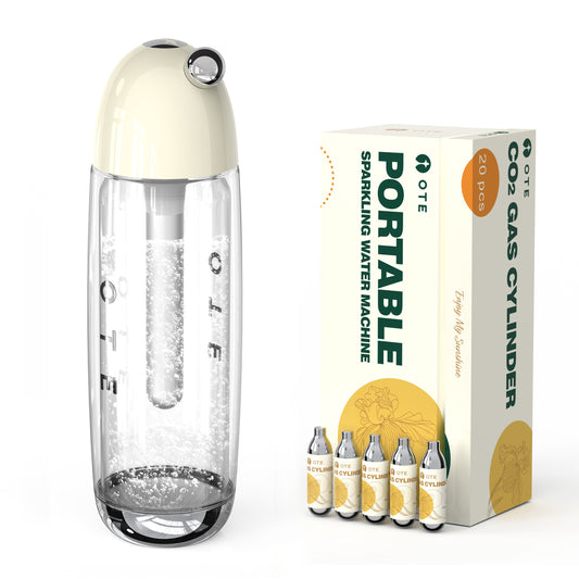 OTE 450ml Bärbar mousserande vatten Maker, Soda Maker Machine för hemmet, kolbonad vatten maskin ingen el, Dubbla lager PET flaska, BPA gratis (Inkludera 20 PCS gascylinder)