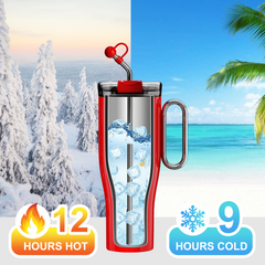 OTE 1.2 L (113 cl) resemugg med handtag, dubbelväggig vakuumisolerad stålmugg och sugrör, BPA-fri, bärbar bilmugg, termosmugg, kaffekopp för varma och kalla drycker