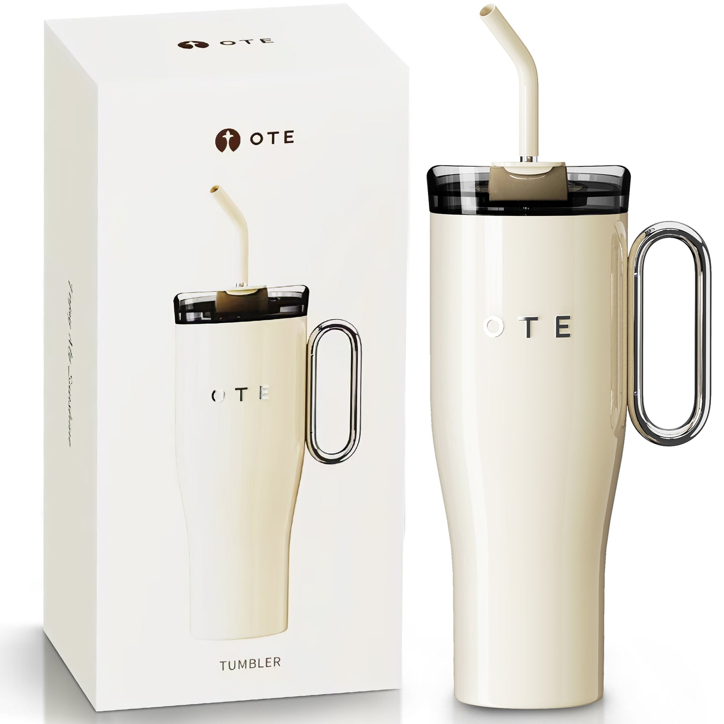 OTE1.2 L (42 oz) KaffeMugg till Go, Dubbelgjord stål Vakuum isolerad mugg med handtag och halm, BPA Gratis, Portabel bil Mug Tumbler, termisk mugg, kaffe kopp för varma och kalla drycker