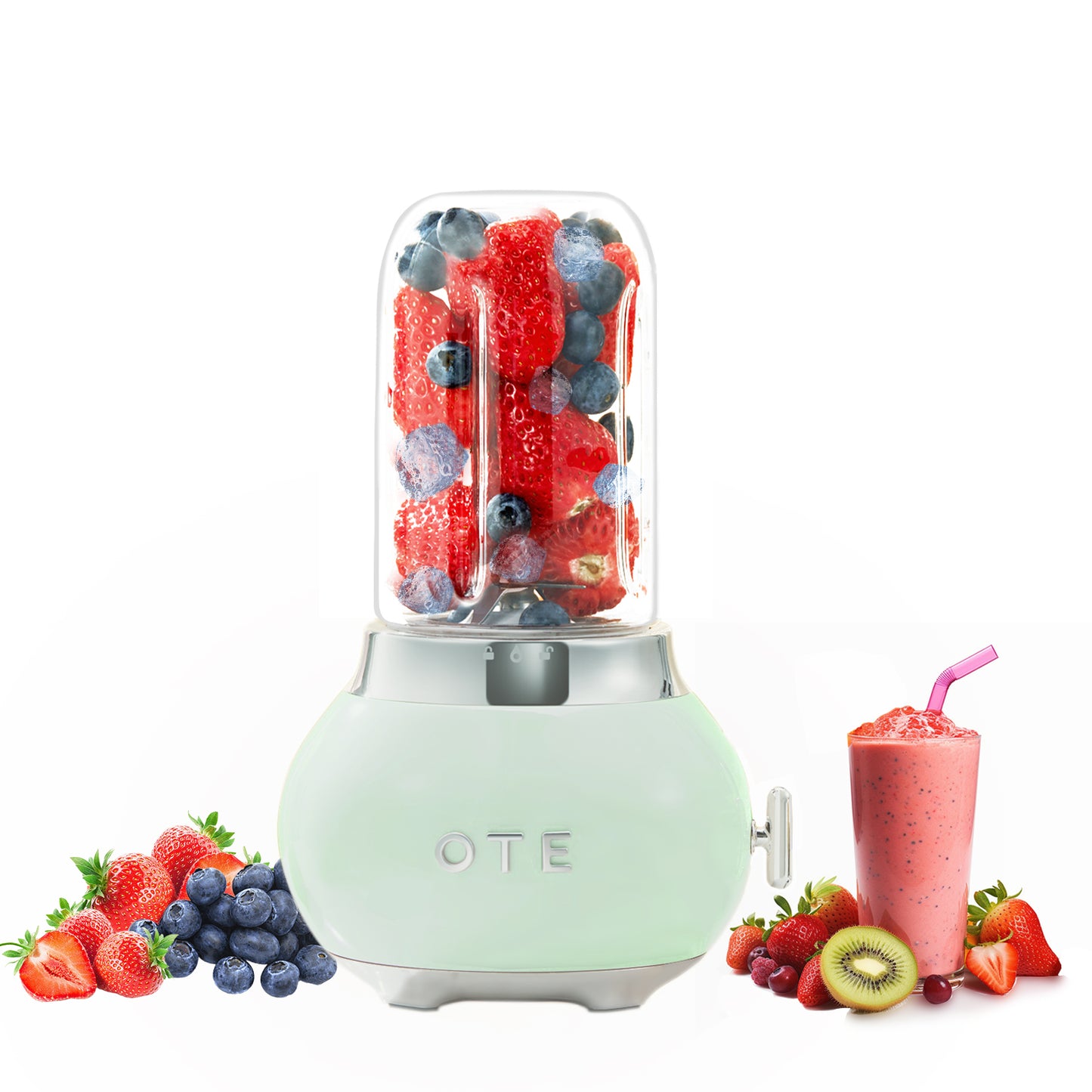 OTE Smoothie make mixer, Retro Kitchen Liten glasblandare för shakes och smoothies, med 400 ml glas