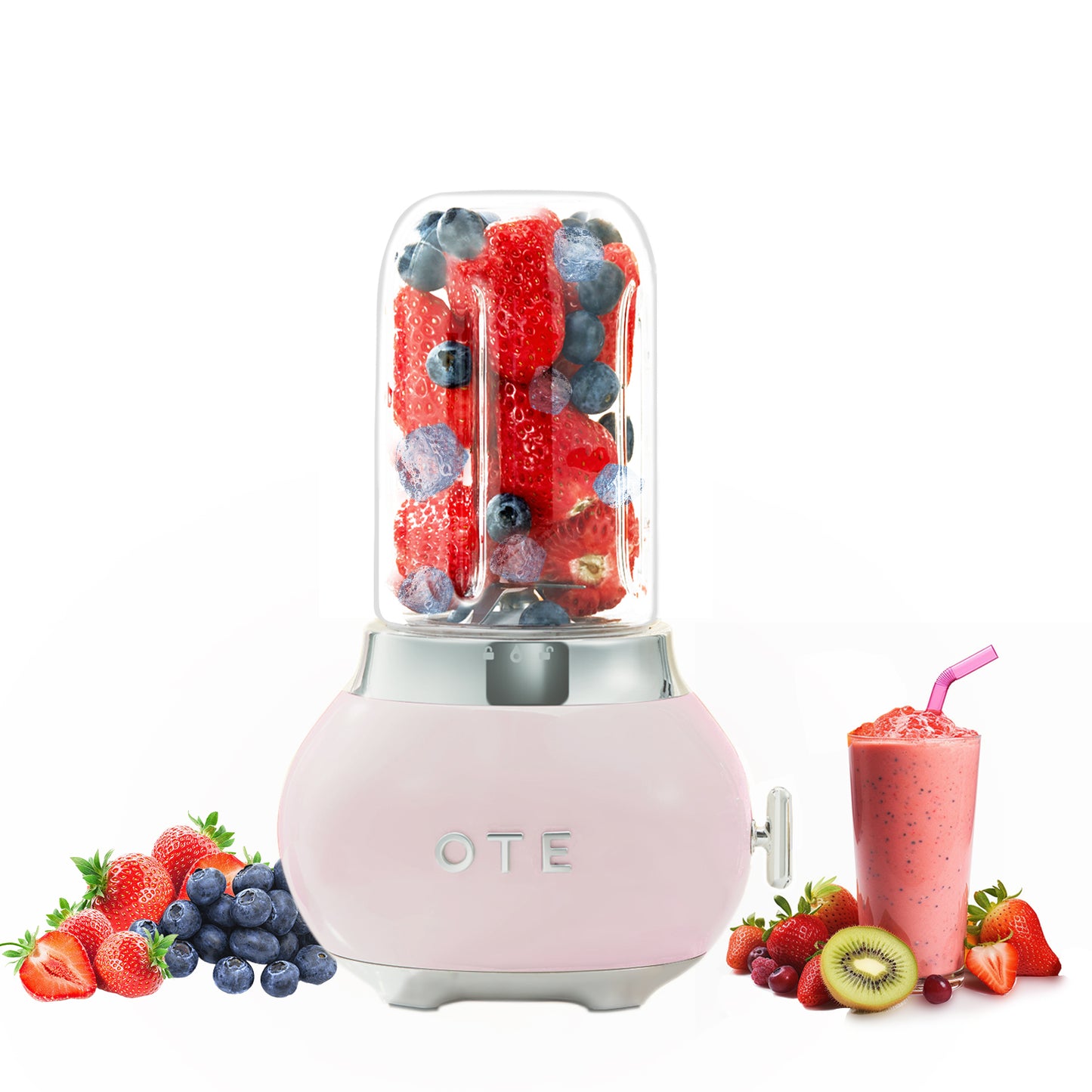 OTE Smoothie make mixer, Retro Kitchen Liten glasblandare för shakes och smoothies, med 400 ml glas