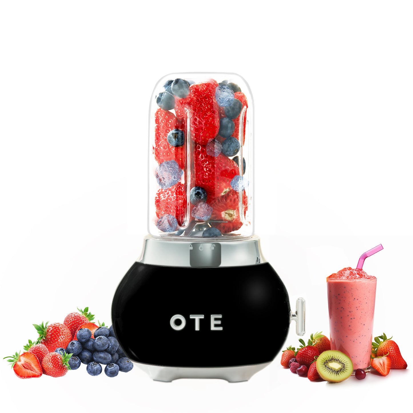 OTE Smoothie make mixer, Retro Kitchen Liten glasblandare för shakes och smoothies, med 400 ml glas