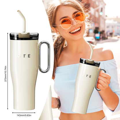 OTE1.2 L (42 oz) KaffeMugg till Go, Dubbelgjord stål Vakuum isolerad mugg med handtag och halm, BPA Gratis, Portabel bil Mug Tumbler, termisk mugg, kaffe kopp för varma och kalla drycker